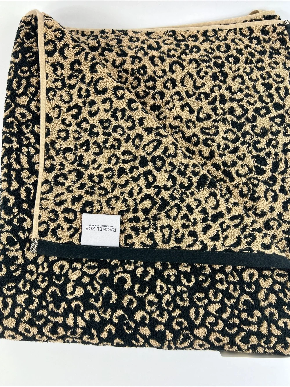 Rachel Zoe Bath Towel Leopard Cheetah Animal Print Black Tan Cotton 1 Pc NEW